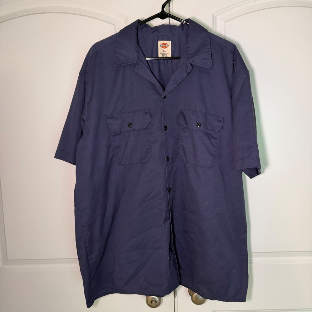 Dickies Mens XL Navy Blue Short Sleeve Work Shirt Button Down